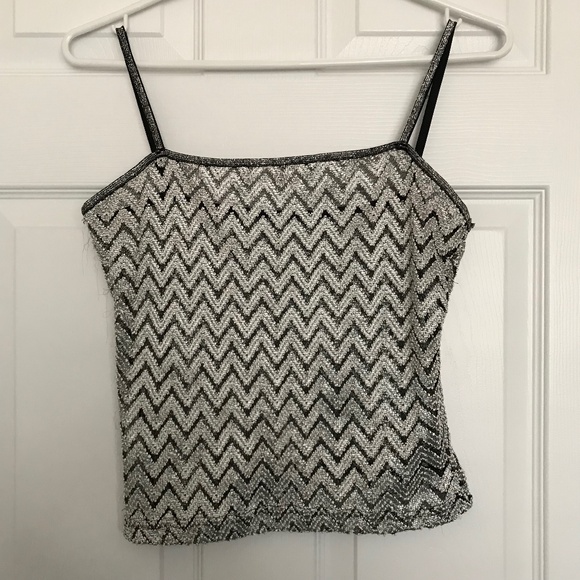 Vintage Sparkly Chevron Crop Top Camisole S Fit Grey Silver Black - Picture 1 of 7